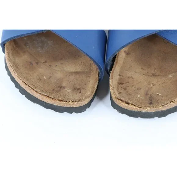 Vintage Birkis Birkenstock Womens 6 Distressed Leather Cross Strap Sandals Blue - Picture 3 of 10